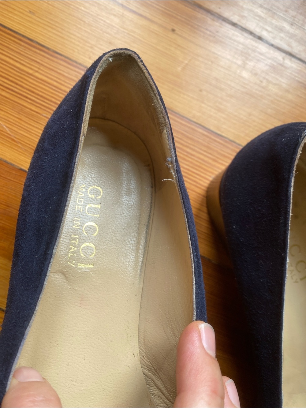Y2K vintage Gucci Navy Suede Loafers with Bamboo Bit - Picture 4 of 7